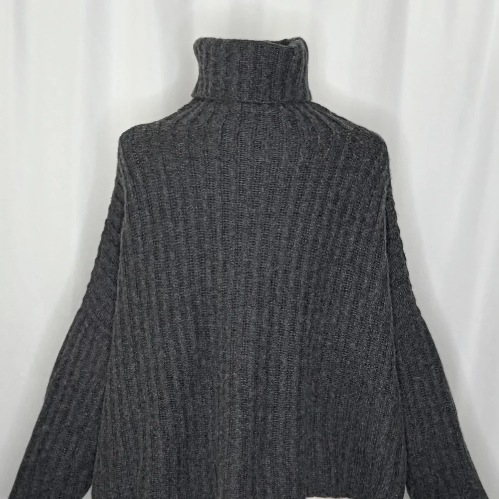 7115 BY SZEKI Dark Grey Turtleneck Sweater Merino Wool Boxy Oversized Small‎ - Picture 10 of 14
